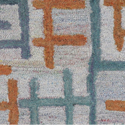 Campbell Hand-Tufted Geometric Indoor/Outdoor Rug Blue/Teal/Orange