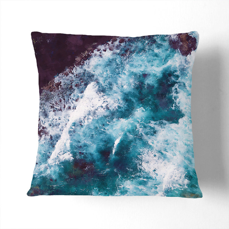 Ocean Waves In Wollongong Australia Painting Square Throw Cushion, 40cm H x 40cm W x 15cm D, Black