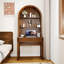 Bureau d'ordinateur arqué avec huche, poste de travail de bureau à domicile de H 75 po avec tablettes ouvertes réglables et portes coulissantes cannelées, table d'écriture pour chambre à coucher