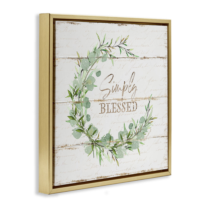 "Simply Blessed Rustic Wreath", peinture murale encadrée flottante grise par Jennifer Pugh, H 25 po x l 25 po