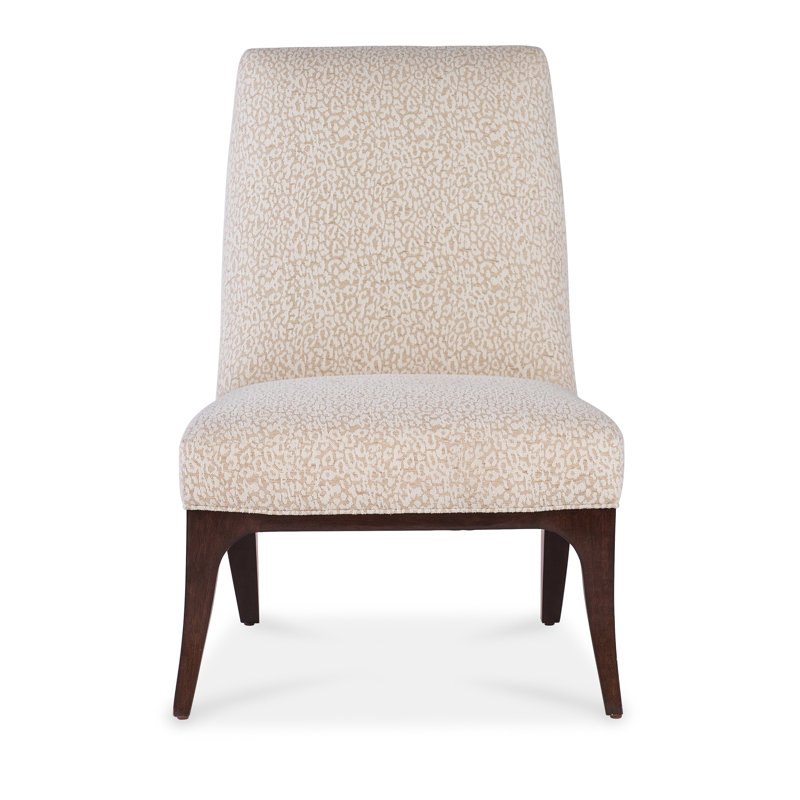 Beige Leather Slipper Chair with Wooden Legs