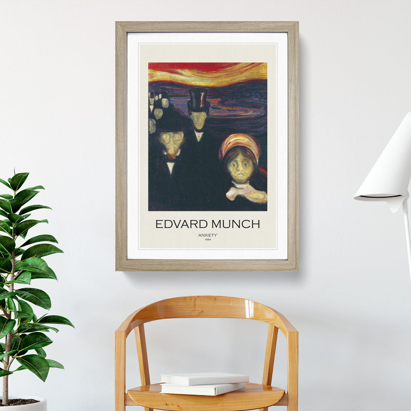 Anxiety by Edvard Munch - Picture Frame Painting, 48cm H x 36cm W x 2cm D, Oak Framed