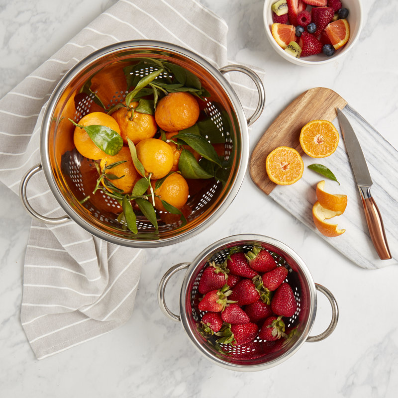 Stainless Steel 2-Piece Footed Colander Set with Handles