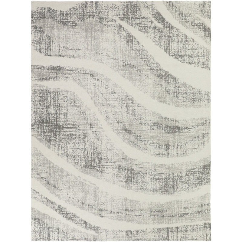 Barthe Grey/Cream Contemporary Abstract Area Rug, Rectangle 7'10" x 10'