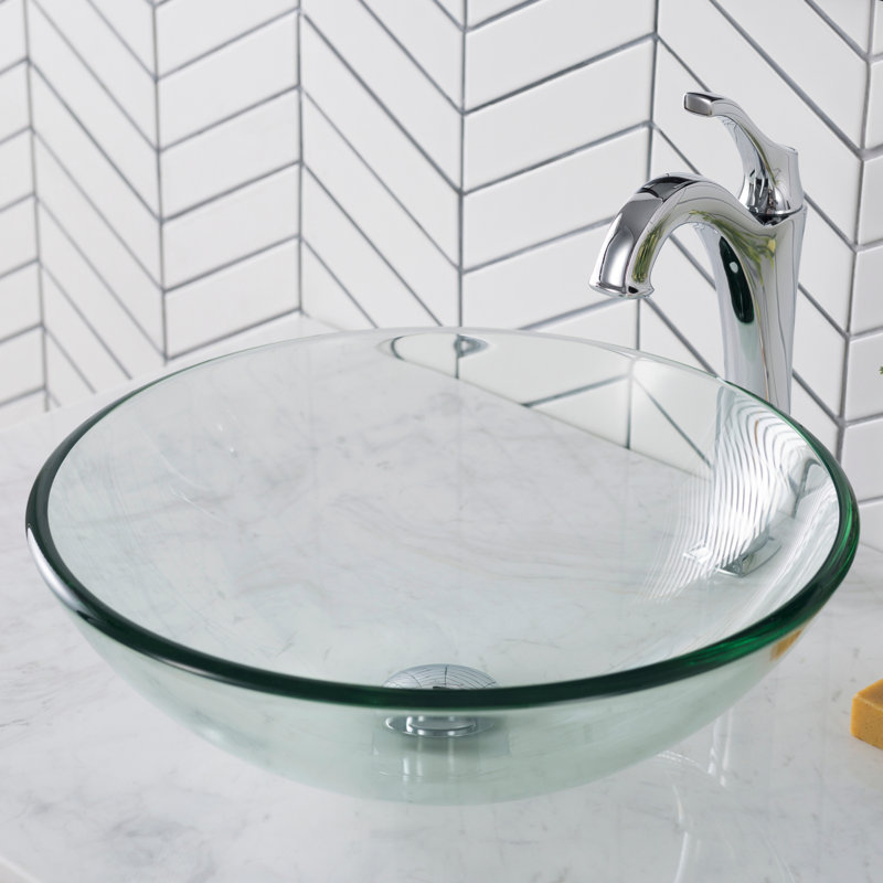 Glass Circular Vessel Bathroom Sink, Clear