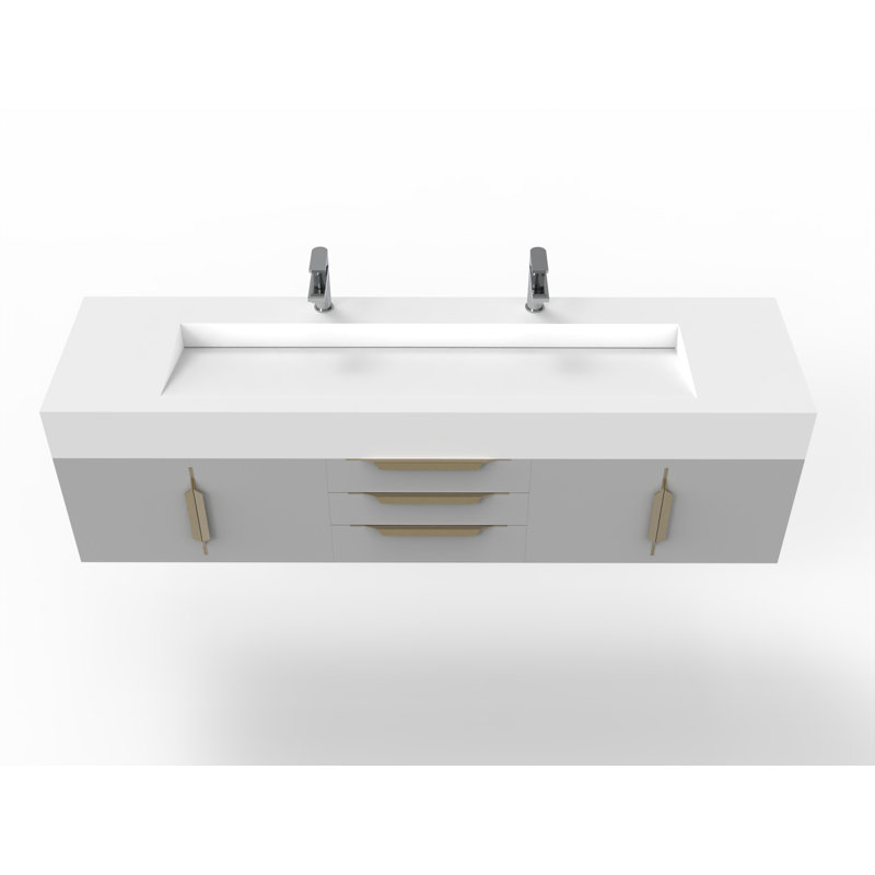 Ensemble de meuble-lavabo mural simple 72 po Nile, Blanc, gris, Doré
