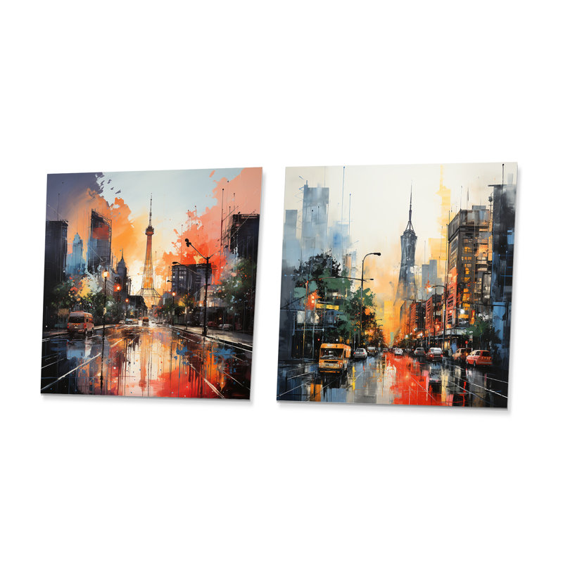 «Houston City Sunset Dream I», ensemble d'art mural en métal carré de Houston, H 29 po x l 58 po