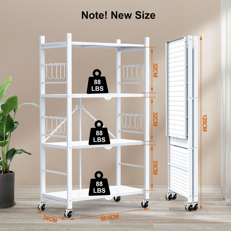 Storage Shelves With 20 Hooks, 4-Tier Collapsible Organization Storage Rack Bookshelf Folding Pantry Shelves Cube Shelf Wire Shelving Holds 352 Ibs For Garage Kitchen Room