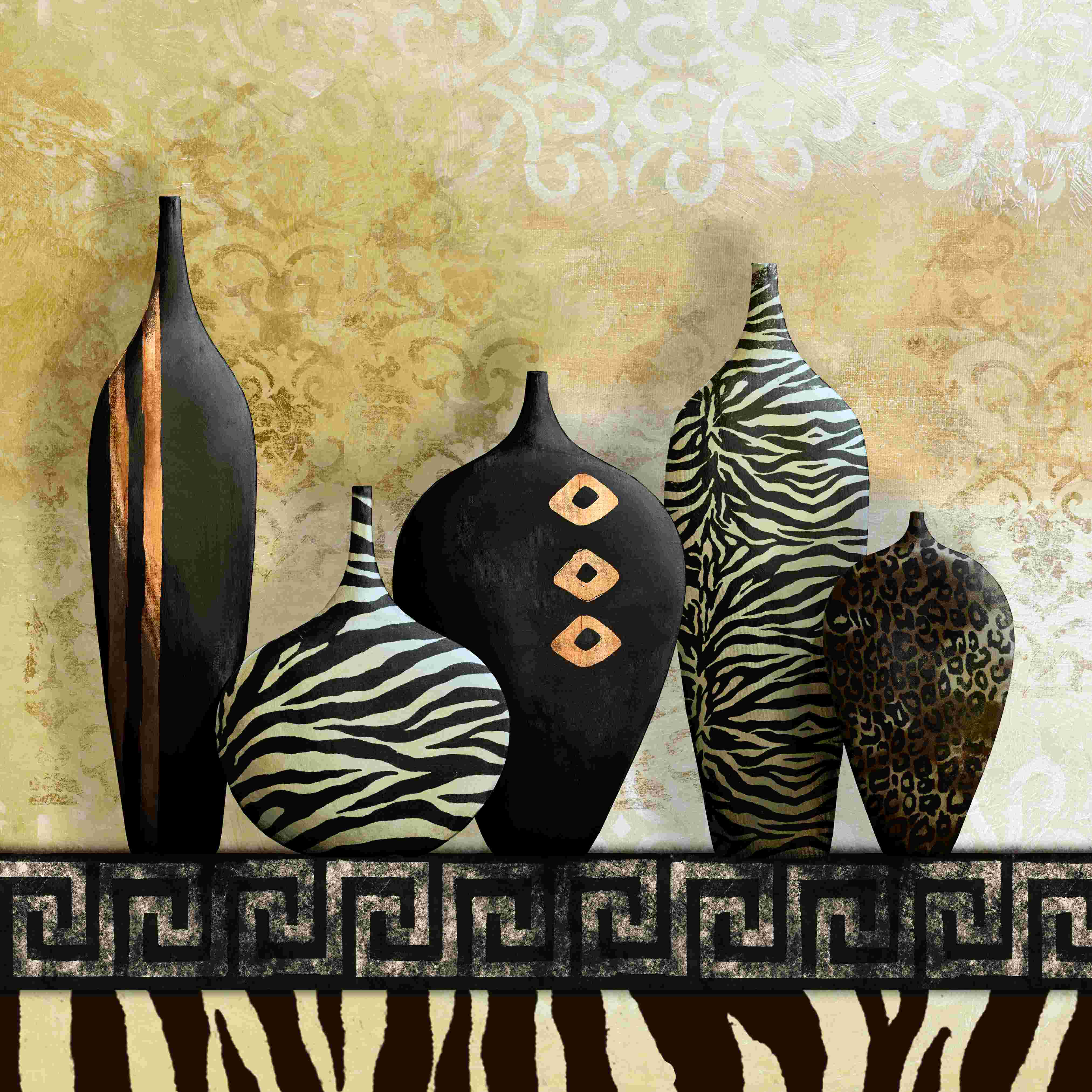 Bungalow Rose Patterned Pots - Wrapped Canvas Graphic Art | Wayfair