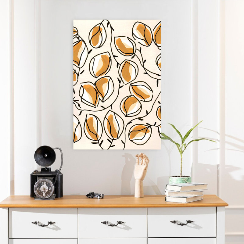Seed Pods Tan Contemporary Playful Plant, art mural, H 24 po x l 16 po