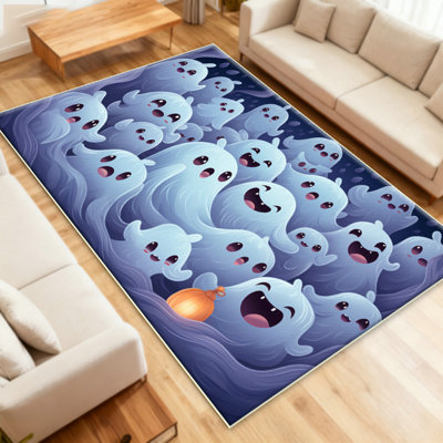 Tapis fantômes pour la chambre à coucher, tapis lavables 6 x 9, tapis bleu d'Halloween saison effrayante pour le salon, décoration fantôme pour la maison intérieure, antidérapant, conception à poils courts