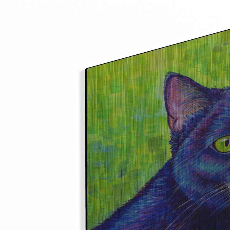 Luxe Cat «Black Cat With Chartreuse Eyes» par «Black Cat With Chartreuse Eyes» par Rebecca Wang Art, H 16 po x l 24 po