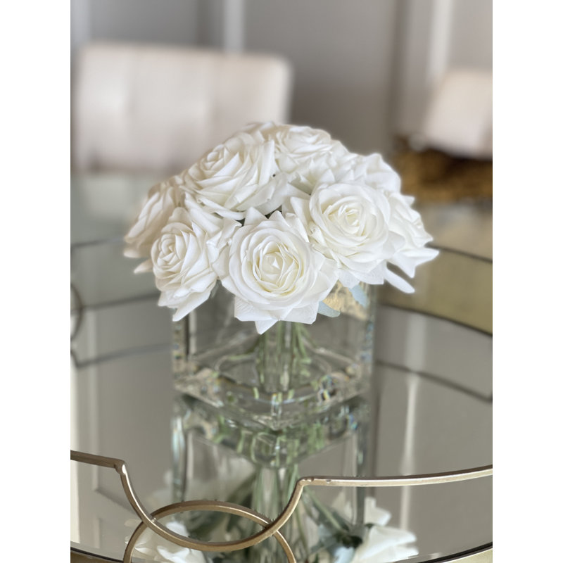 Centre de table artificiel Real Touch Rose, Blanc