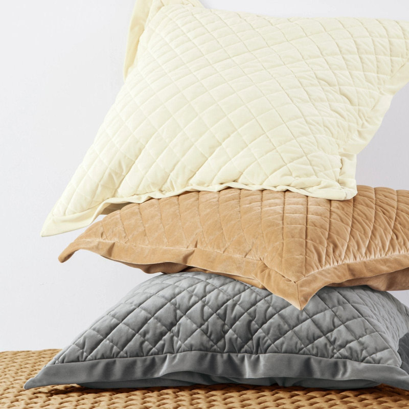 Velvet Diamond Solid Color Quilted Modern Contemporary 27x27 inch Euro Sham, Gold