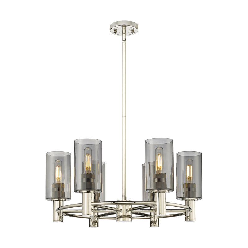 Lustre suspendu 6 lumières Crown Point, Plaqué couleur fumée, Nickel poli