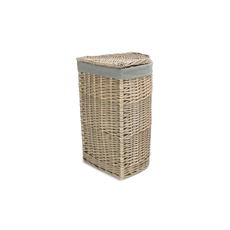 Wicker Corner Laundry Basket with Grey Sage Lining, 50cm H x 33cm W x 33cm D