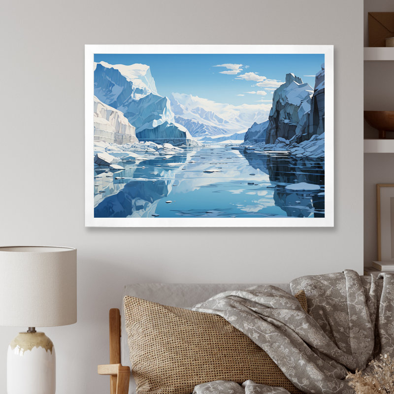 Biritude glacier bleu solitude I - impression, Cadre simple blanc, H 34 po x l 44 po x P 1,5 po