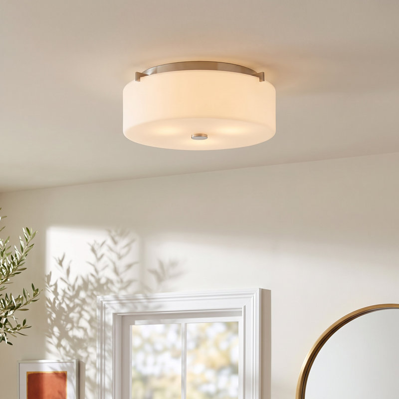 Spencer Glass Flush Mount, Brushed Steel, No, No