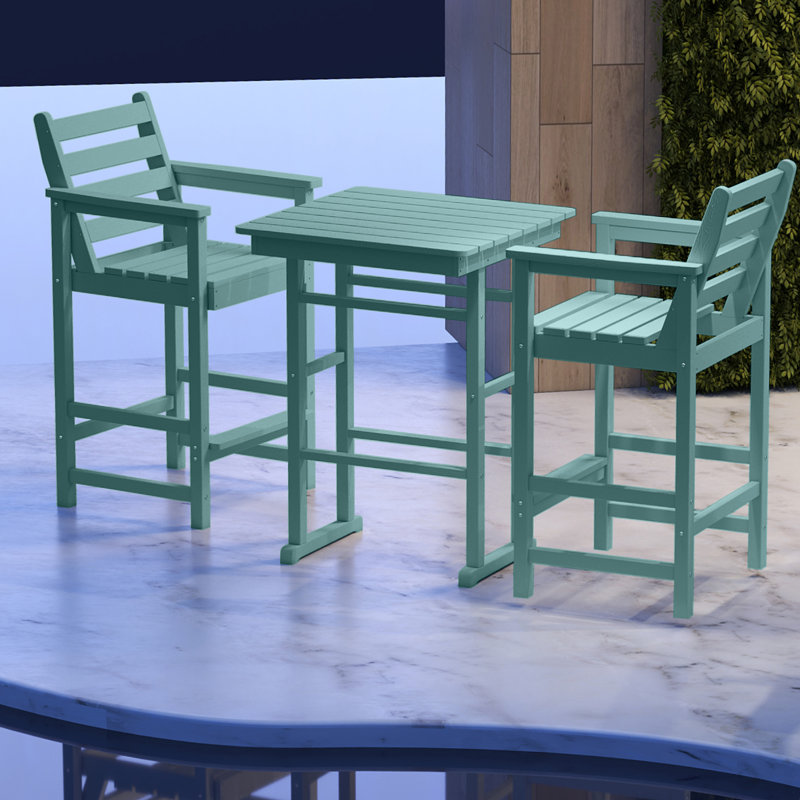 All Weather HDPE Bar Height Outdoor Table and Chairs Set for Bistro Patio Balcony, Navy, Yes 