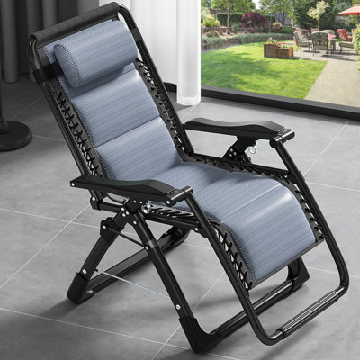 Daisie Ice Silk Zero Gravity Chair, Folding Portable Padded Reclining Lounge Chair with Headrest, Side Table, Supports up to 440lbs -  Arlmont & Co., 7FB6ECB7B16E4C248F47D63200FFF98B