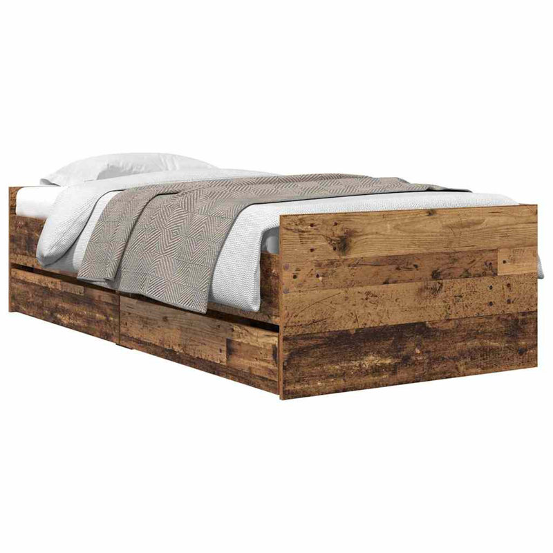  Bed Frame With Drawer Artisan Oak 100 X 200 Cm Solid Pine Wood, European Single (90 x 200 cm), Old Wood