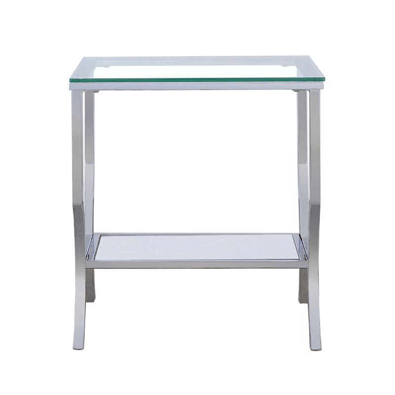 Table de bout carrée en verre chromé