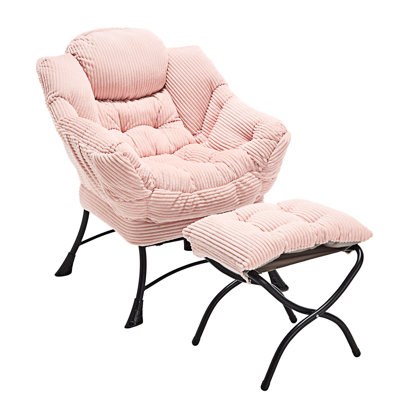 Modern Soft And Comfortable Accent Chair With Ottoman, Armrests And Side Pocket For Small Spaces