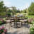 5 PCS Outdoor Counter Bar Set, 36" High Metal Bar Table with 4 Cushioned Stools Chairs & Slatted Tabletop, Counter-Height Bistro Set