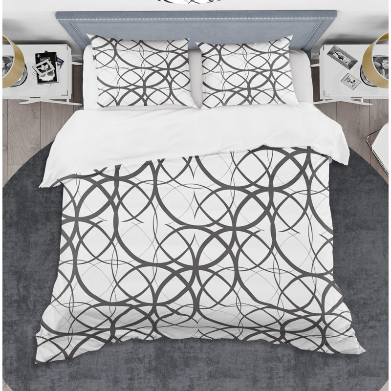 Ensemble de housse de couette monochrome Mid-Century, Housse de couette très grand + 2 taies décoratives