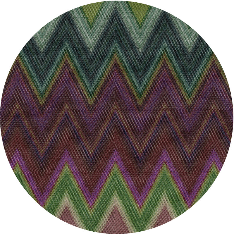 Tapis décoratif vert à chevrons Sankey, Rond 4 pi
