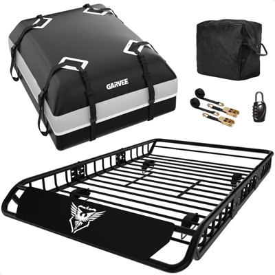 Support de toit polyvalent 64 x 39 po, porte-bagages sur le toit d'une capacité de 200 lb avec sac de bagage imperméable de 21 pieds cubes (51 x 10 x 18 po) pour VUS / camion / véhicule - noir