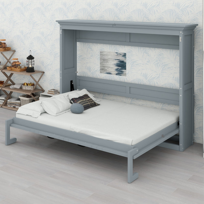Lit escamotable peu encombrant se repliant à plat dans une armoire, Gris