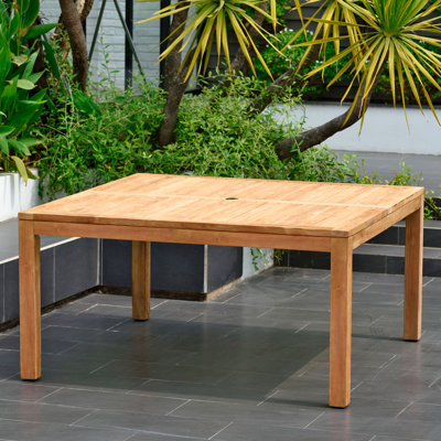 Rafael 59" W x 59" D Square Solid Wood Weather-Resistant Outdoor Dining Table with Umbrella Hole