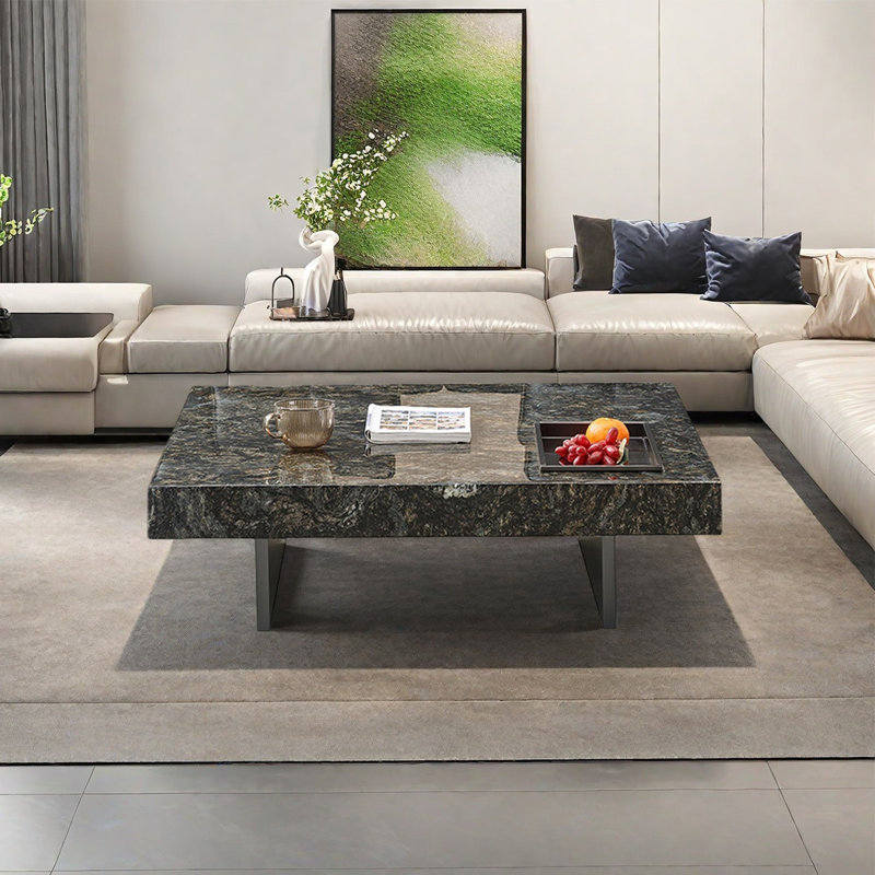 Square marble suspended coffee table, Black, 11.8" H x 35.4" L x 35.4" W