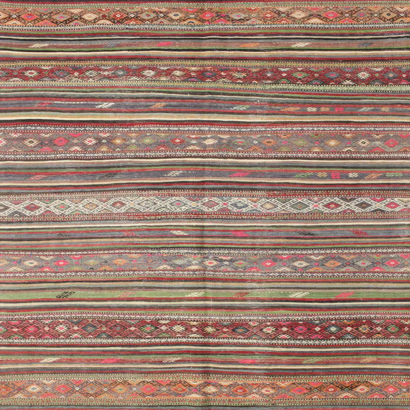 Tapis rouge / vert / brun Southwestern, Carré 7 pi