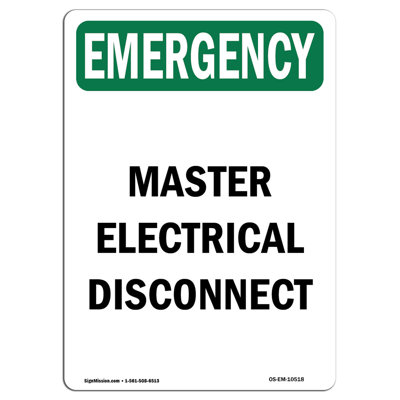 Master Electrical Disconnect Aluminum Sign 12 x 18