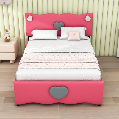 Denai Twin/Full Size PU Upholstered Platform Bed with Trundle and Heart Shaped Decoration -  Alcott HillÂ®, 872A1CA9694549879AB48DEFF2D6A1BA