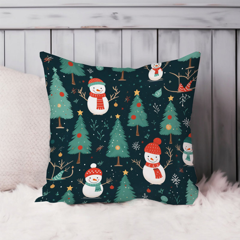 Holiday Christmas Trees Snowman Pattern III Modern, 16"H x 16"W