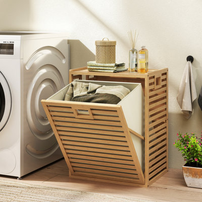 Bamboo Cabinet Laundry Hamper with Handles