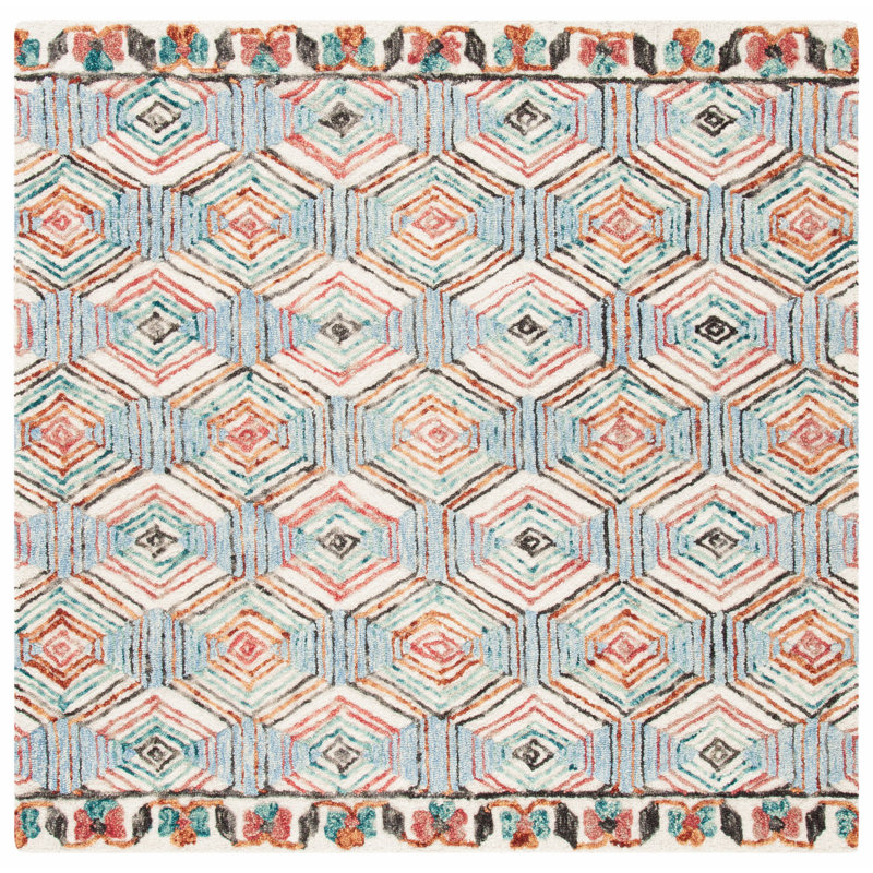 Brashear Hand Tufted Wool And Cotton Geometric Rug, Square 6'