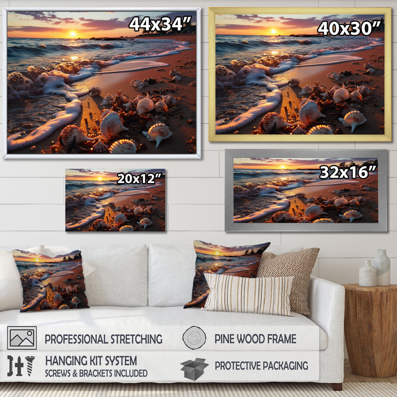 Sunset At The Beach II - Landscapes Wall Art Living Room, Toile tendue, H 30 po x l 40 po x P 1,5 po