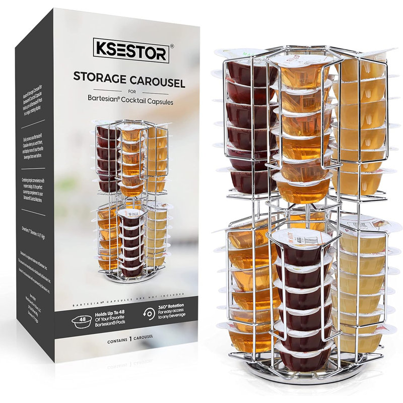 Storage Carousel for Capsules Holds up to 48  Pods - 360-Degree Rotation - Bartesian Pod Holder