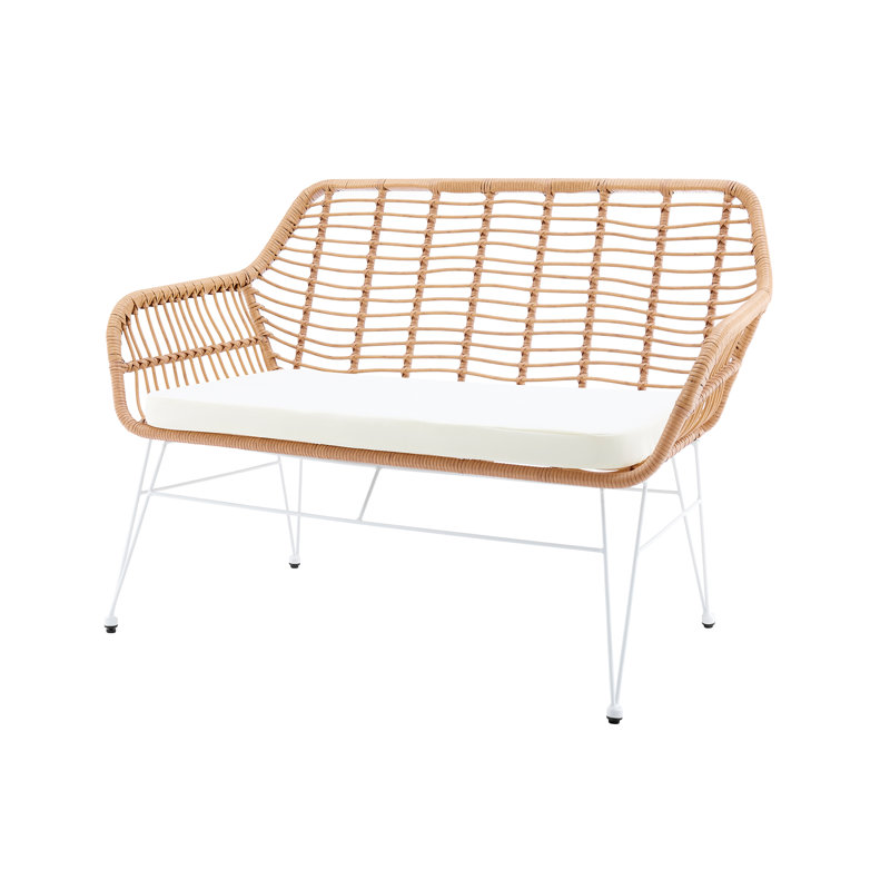 Bradner Wicker Outdoor Bench, White, White