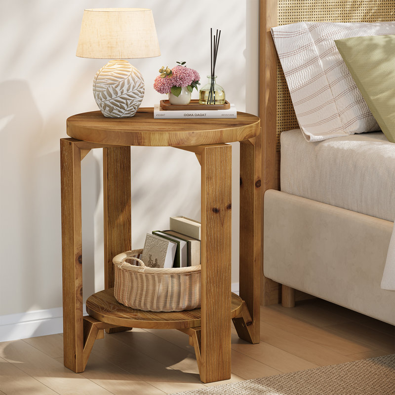 2-tier Solid Wood End Side Table, Modern Farmhouse, Easy Assembly