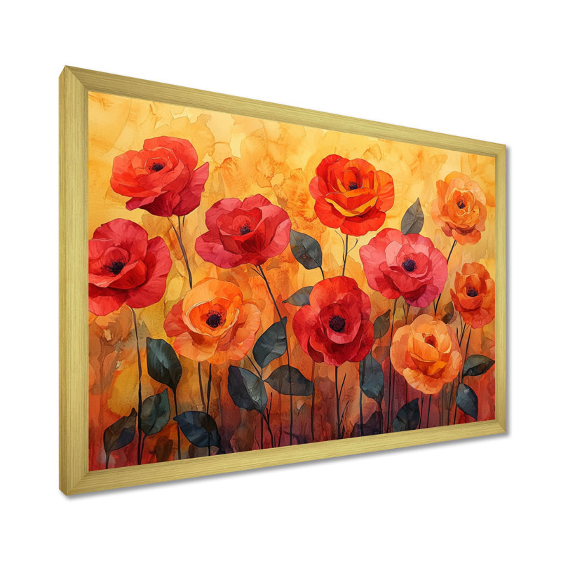 Jaazaniah - Floral Wall Art, H 30 po x l 40 po, Reproduction encadrée, Doré