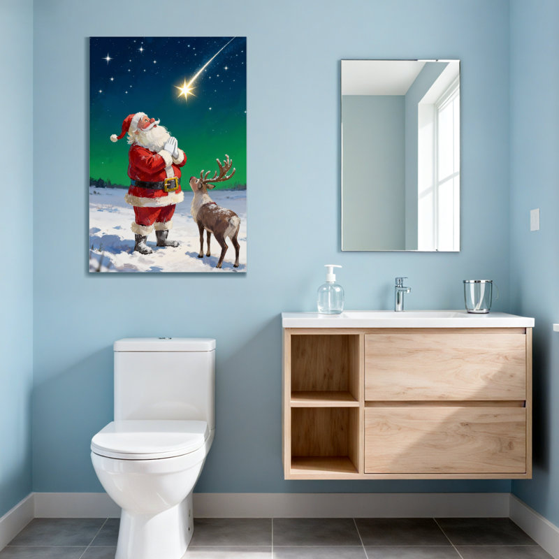 Noël père Noël et renne sous un ciel étoilé, H 24 po x l 16 po