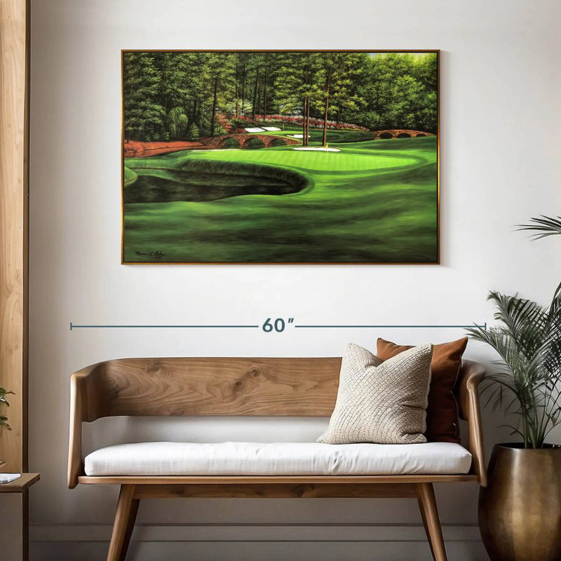 Augusta National 11th Hole I, 46 po x 31 po, Cadre flottant doré