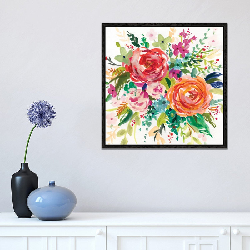 Bright Bouquet I by Carol Robinson - Painting on Canvas, Black Framed Canvas, 93.98 cm H x 93.98 cm W