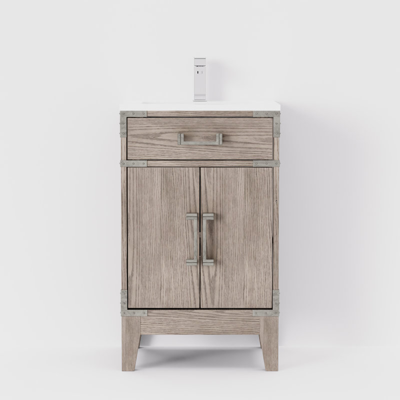 Ensemble de meuble-lavabo simple, plateau en acrylique et robinet en acrylique l 20 po x P 18 po Laurel, Chêne gris