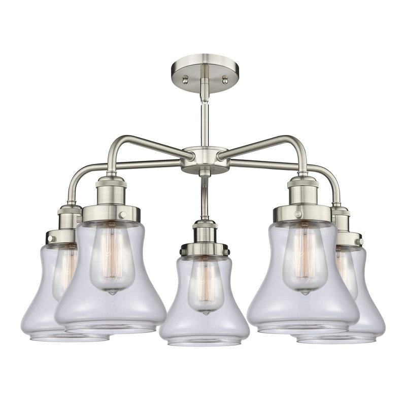 Lustre suspendu 5 lumières 24 po Bhanupriya, Transparent, Nickel satiné